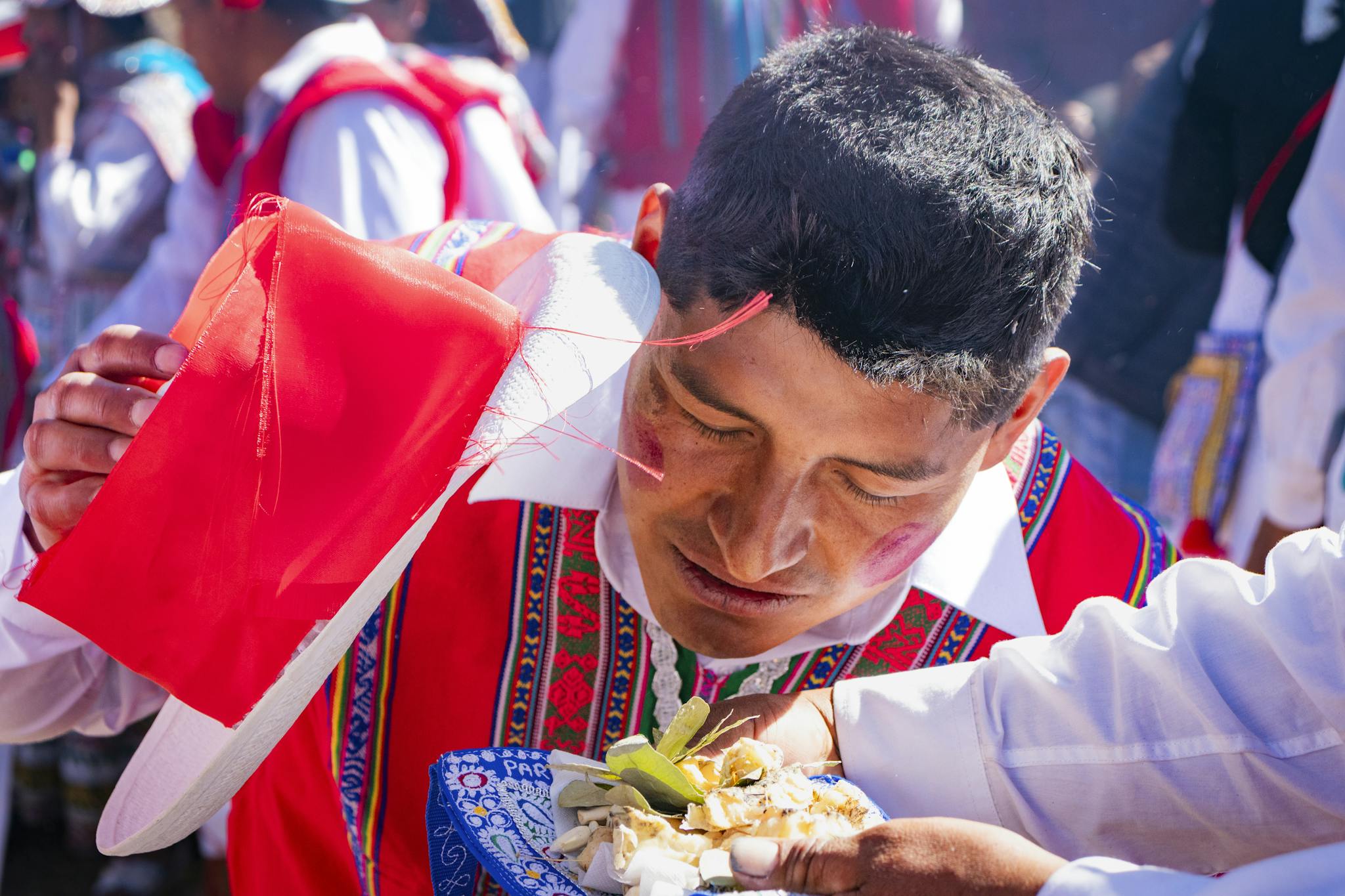 Traditional Peruvian dance celebration in Caylloma with colorful attire and cultural rituals.